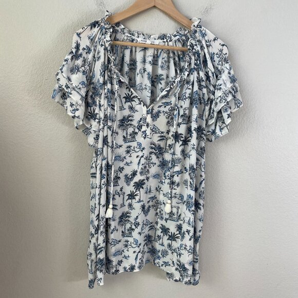 Rose + Olive Womens Plus 2X Floral Monkey Birds Print Blouse Ruffle Sleeve Top - Picture 7 of 13